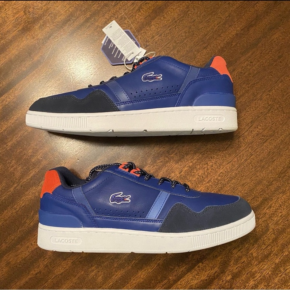 Brand New Men’s Lacoste Blue Leather W/ Orange & White Sneakers